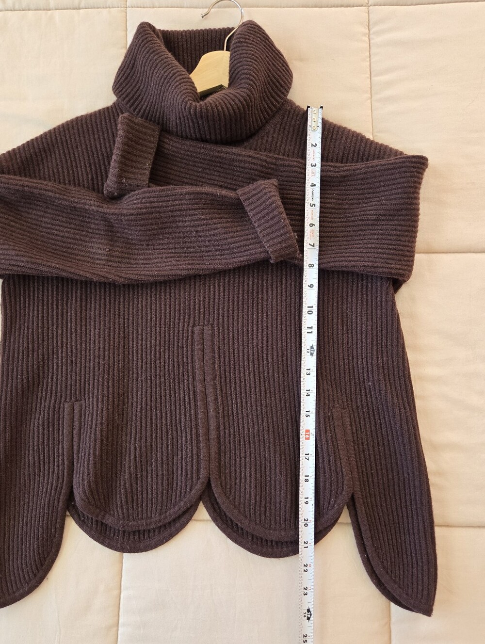 Chloe Kristyn Mink Anna Scallop Hem Turtleneck Sweater Burgundy Brown Size S - Picture 10 of 10